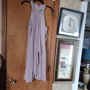 Elegant Taupe Beaded Necline Sleeveless Dress Sz. 10